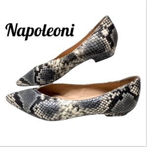 Napoleoni Italy Made Snake Print Leather Ballet Flats Size Women’s US 7 EU 38